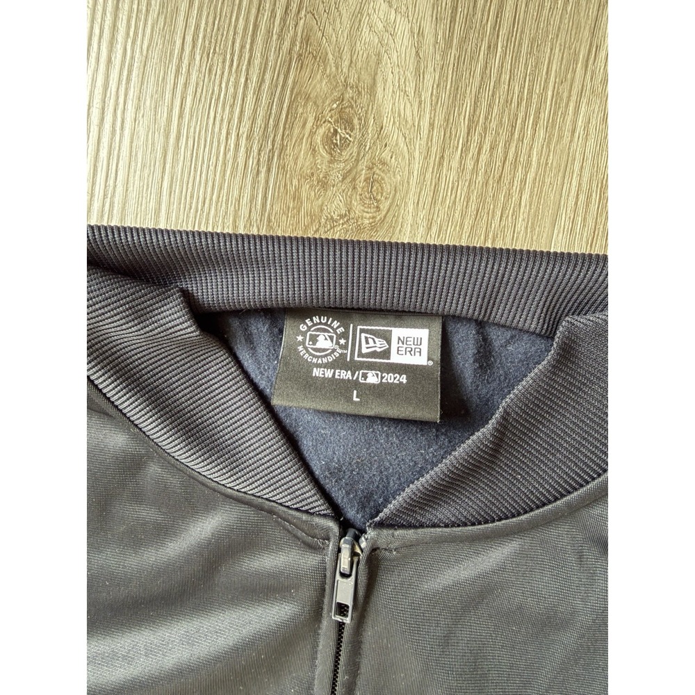 New Era Atlanta Braves Mens Jacket Size L MLB Baseball Navy Blue Full Zip Logo - Picture 5 of 7